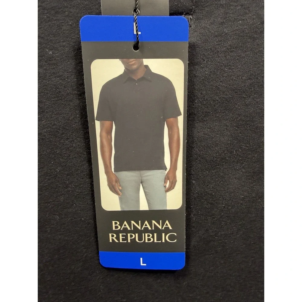 Banana Republic Men's Cotton Luxe Touch Polo Shirt, Black, Large
